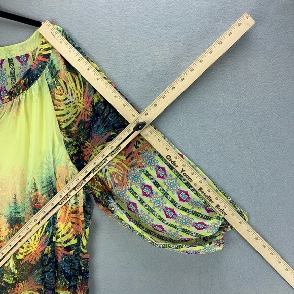 Fig & Flower Anthropologie Blouse Top Womens 2X Yellow Pullover Chiffon Layered - Picture 10 of 16